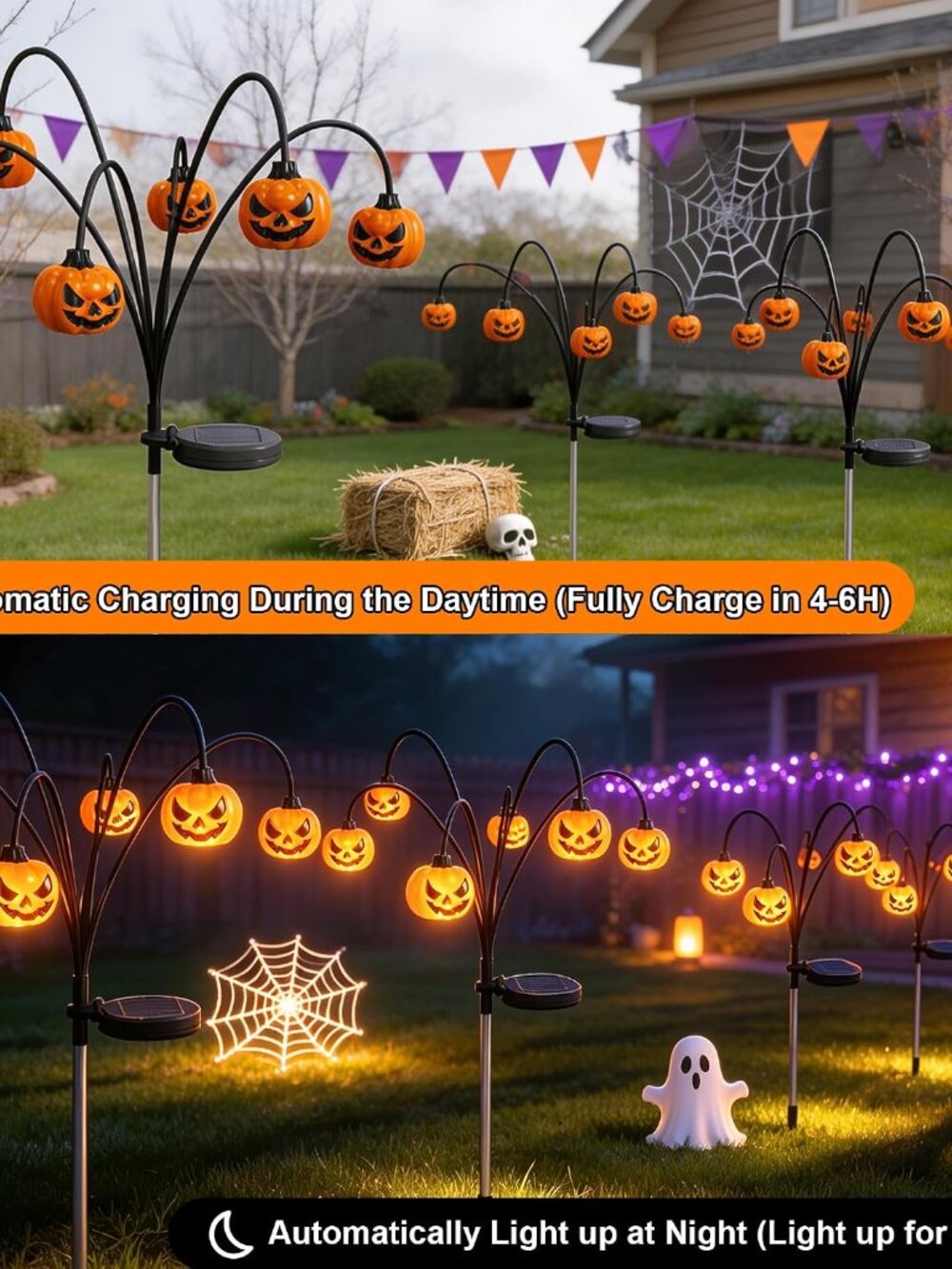 4 Pack Solar Halloween Lights Outdoor Decorations, Fall Pumpkin Lanterns - Picture 3 of 8